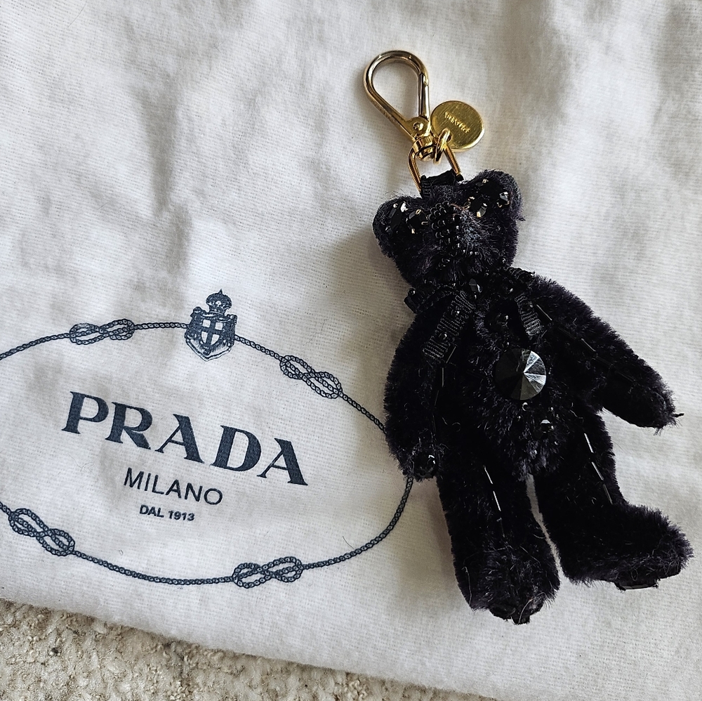 Prada Black Rhinestone Teddy Bear Bag/Keychain